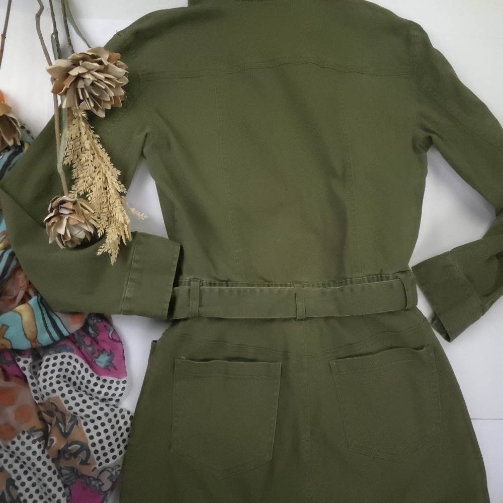 Anthropologie Skies Are Blue Olive Green Button-Down Denim Dress Sz Xs - Picture 12 of 16